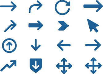 Flechas (Arrows) 16 Solid Color Icon Set Collection on White Background