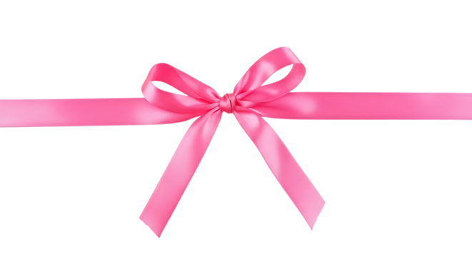 A bright pink satin ribbon tied into a decorative bow against a solid black background