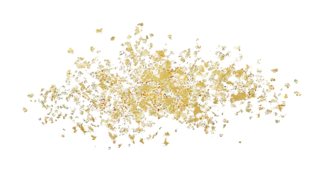 Abstract burst of golden yellow and purple light particles exploding outwards on a black background