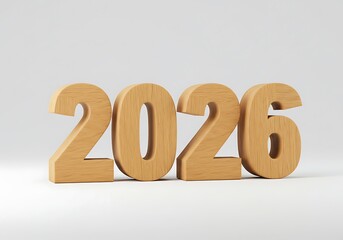 Wooden 2026 year numbers against white background for future concept