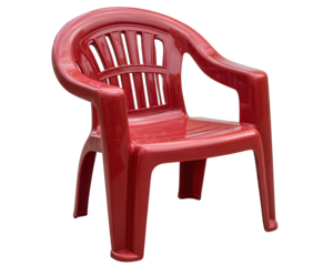 Cheerful red plastic kid chair, small furniture for school or home. Isolated object on transparent background, perfect for design element and indoor or outdoor use