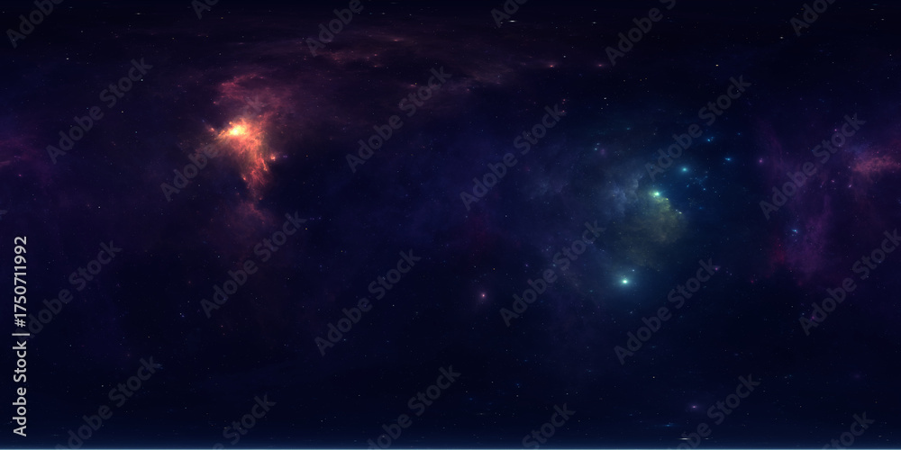 Wall mural 360 degree space nebula. giant interstellar cloud with stars, equirectangular projection, environmen