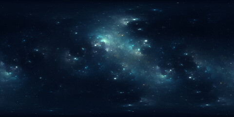 360 degree space nebula. Giant interstellar cloud with stars, equirectangular projection, environment map. Spherical panorama. 3D rendering, Fractal image