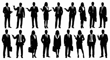 Silhouette Business Professionals - Diverse Team in Formal Attire.