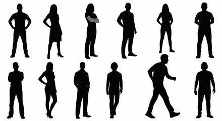 Collection of Diverse Human Silhouettes in Various Poses and Styles.