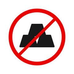 Forbidden sign with three gold bars icon on white background