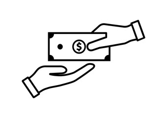 Hand giving and receiving money vector icon