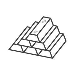 Six 1000-gram gold bars with 999.9 purity vector icon.