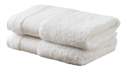 Two white towels stacked on top of each other. The image has a clean and simple look