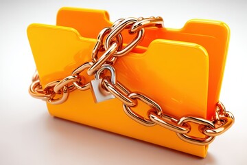 Essential principles of digital security illustrated through intertwined gold chains securing yellow folders symbolizing data protection and confidentiality in a modern tech environment