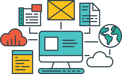 Cloud computing network, digital communication, online data sharing, global internet connection, web technology concept, computer network management, information storage system,  © MdNajmul
