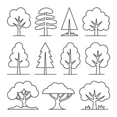 Tree set illustration vector style coloring book 