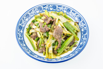 Chinese food - stir-fried beef with green onions