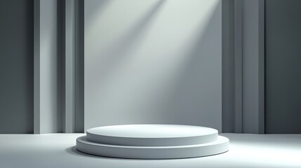 Minimalist White Podium Display with Abstract Shadows.