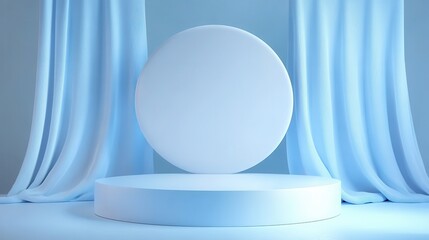 Minimalist Light Blue Product Display Stage with Circular Backdrop.