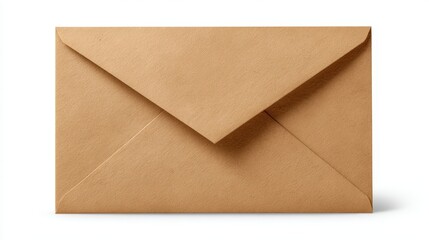 A brown envelope rests on a plain white surface showcasing a classic design suitable for sending letters invitations or important documents with a minimalist touch.