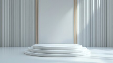 Minimalist White Podium Stage with Elegant Light and Shadow for Product Display.