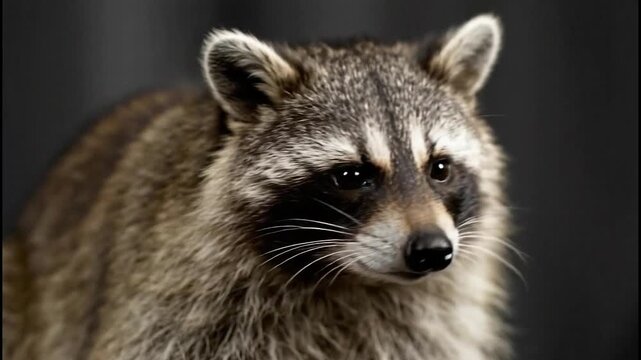 Detailed Close Up Portrait of a Curious Raccoon.