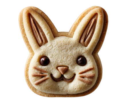Cheerful cute bunny biscuit, rabbit shaped cookie snack. This sweet food dessert, an isolated object perfect for happy Easter holiday or fun party treat