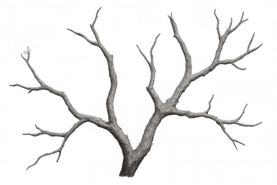 Leafless dead tree with dry branches and bare trunk on transparent background, conveying nature, winter, and desolation