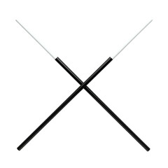 Two sleek, black objects with white tips cross over a black background