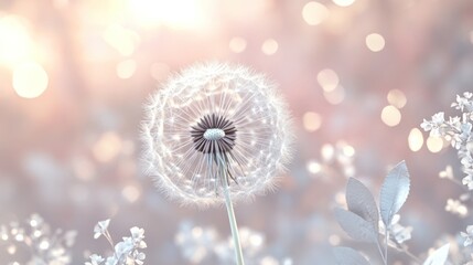 Obraz premium Soft-focus dandelion in soft light; springtime; natural background; aesthetic image; use for nature photography or wallpaper