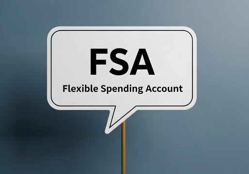 FSA Flexible Spending Account Communication Bubble on Blue Background, Financial Health Concept
