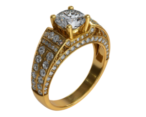 Luxury gold engagement ring with big diamond jewel, symbolizing eternal love, commitment, and marriage proposal. beautiful, expensive accessory for special occasion
