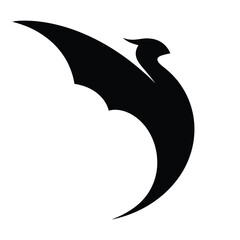 A stylized black silhouette of a bird with a bat like wing on a white background image art