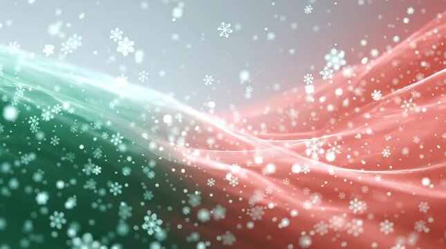 Abstract Christmas background animation with large musical notes and snowflakes, transitioning smoothly from green to red on a white background. Minimalist neon light design