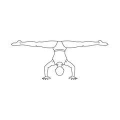 A line drawing of a person doing a handstand with legs split horizontally in the air pose silhouette