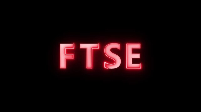 Neon FTSE text icon animation. Neon effects text animation on black background.