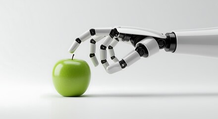 Robotic hand touching green apple robot hand artificial intelligence