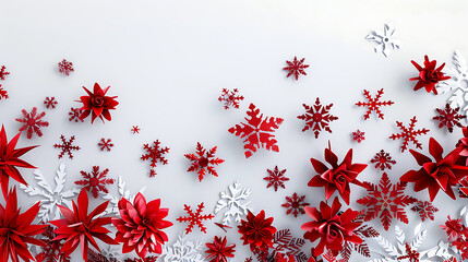 Winter holiday decoration with red poinsettia and snow. Christmas design template