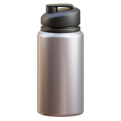 Silver Metal Tumbler with Black Lid Isolated on Transparent Background for Hydration and Travel