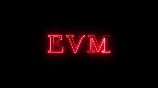 Neon EVM text icon animation. Neon effects text animation on black background.