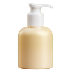 Cream colored cosmetic bottle with white pump dispenser and product inside isolated on a transparent background clean simple presentation of skincare bottle product mockup