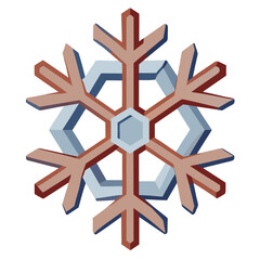 Stylised geometric snowflake icon with a hexagonal pattern in brown and blue colours