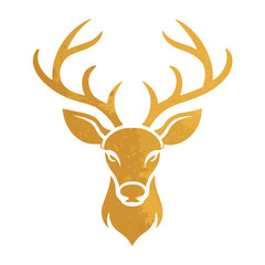 Majestic golden stag head silhouette with textured antlers and a white background