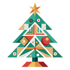 Modern geometric Christmas tree illustration with abstract ornaments and a star on top