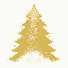Stylised golden Christmas tree silhouette adorned with sparkling white glitter and snow effect