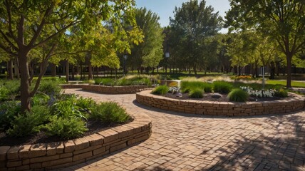 Landscaped Garden With Stone Walls and Paved Walkway
