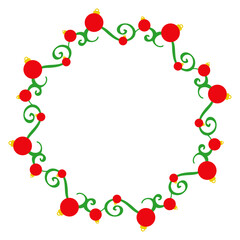 Logo con silueta de bolas de Navidad con filigrana caligráfica. Corona circular con florituras para tarjetas y felicitaciones de Navidad