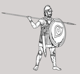 Egyptian Ptolemaic warrior on the attack. Ancient warriors. Historical drawing.
