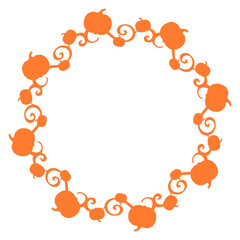 Logo con silueta de calabaza con filigrana caligráfica. Corona circular con florituras para felicitaciones y tarjetas del Día de Acción de Gracias
