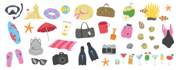 Summer elements collection on a White background, vector illustration.