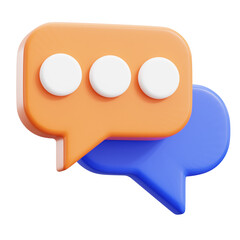 3D Orange and Blue Speech Bubbles with White Dots Representing Typing Indicator on Transparent Background Customer Engagement Concept