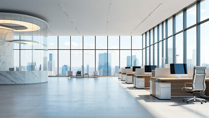 Bright and Spacious Modern Office Interior with City View