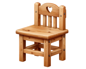 Charming small wooden kid chair with heart cutout. Rustic wood furniture for child feels sweet and nostalgic, perfect for nursery decor and childhood memories