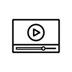 A simple line drawing of a video player interface with a play button and a progress bar shown silhouette